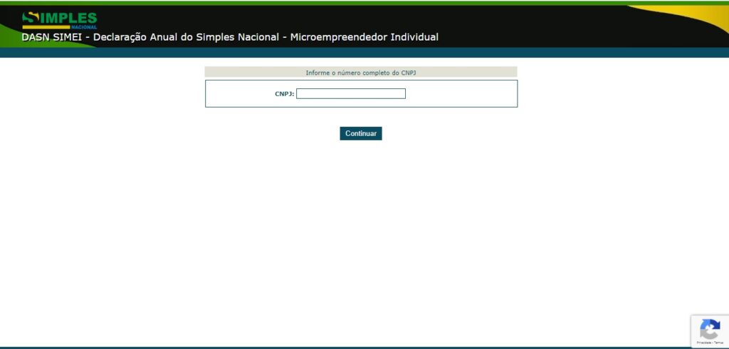 Informar CNPJ Declaração Anual de Faturamento do Simples Nacional