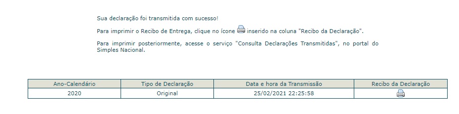 Imprimir Recibo da Declaração