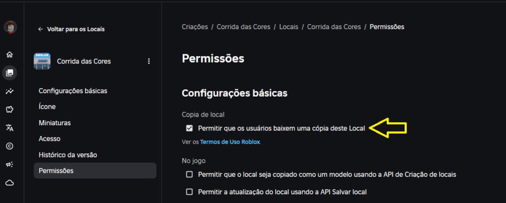 Como permitir o download de um Local no Roblox